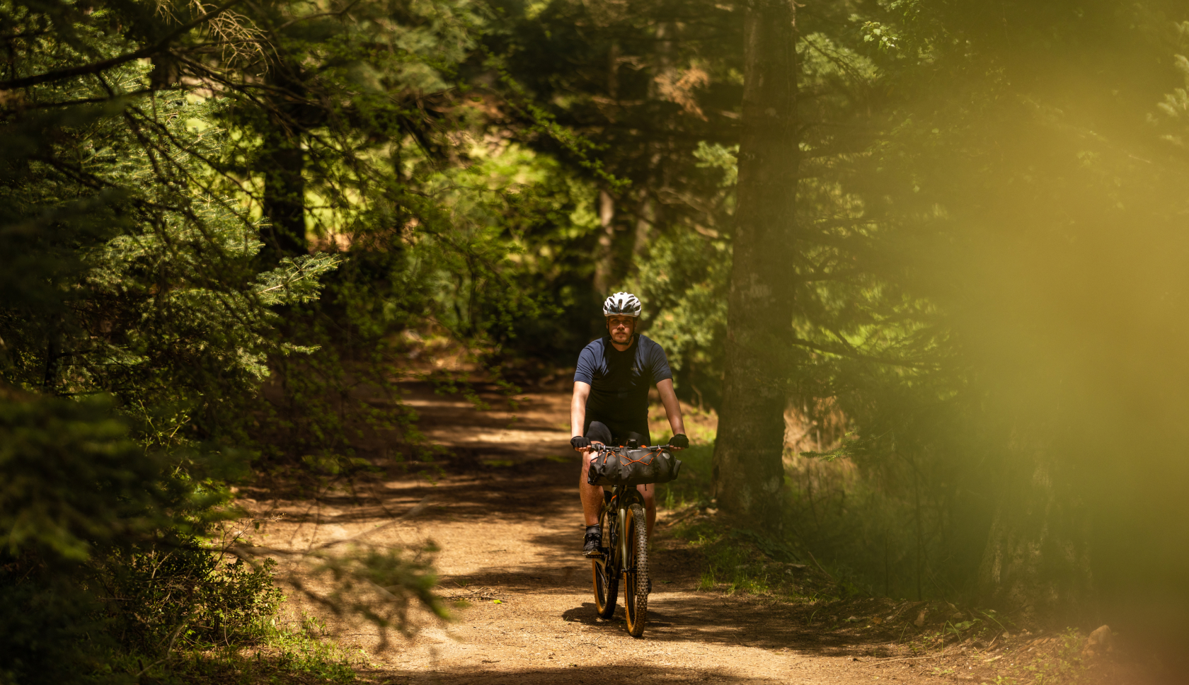 Man bickpacking in the forrest