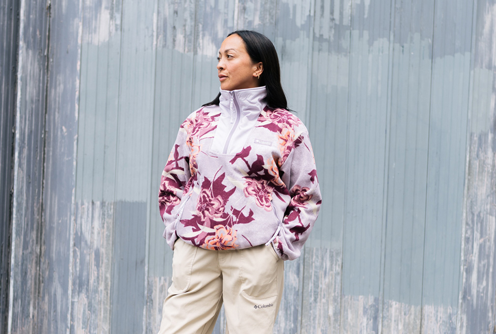 Woman wearing a Columbia fleece
