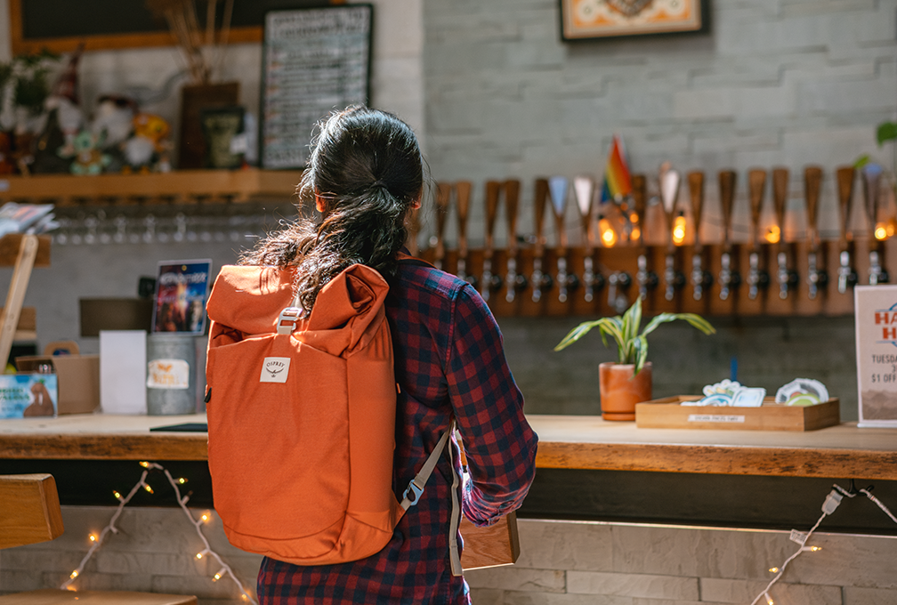 Woman wearing a Columbia fleece