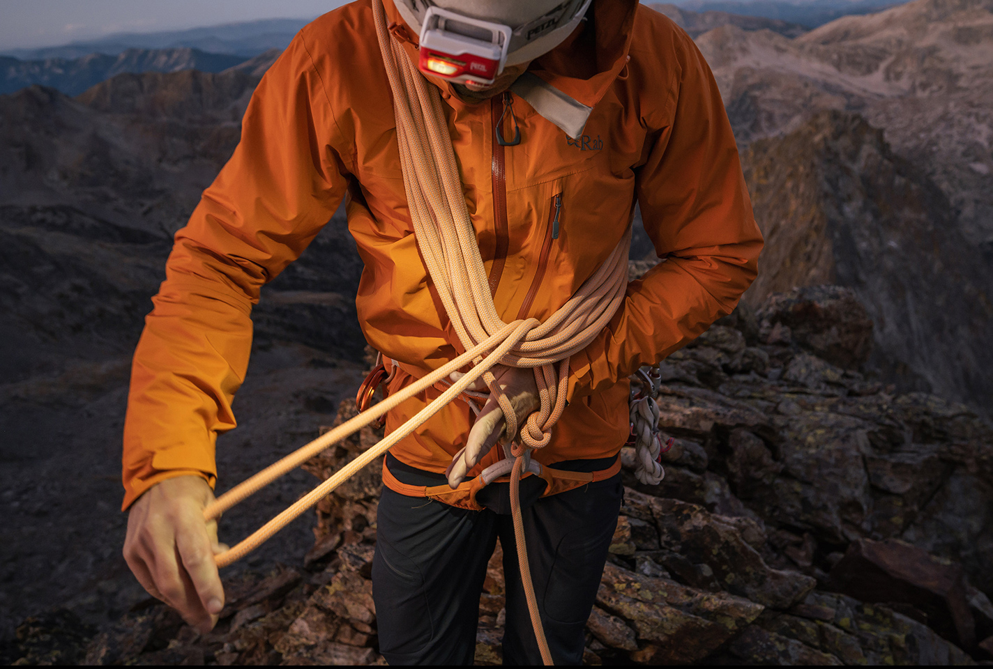Climber wearing Rab gear