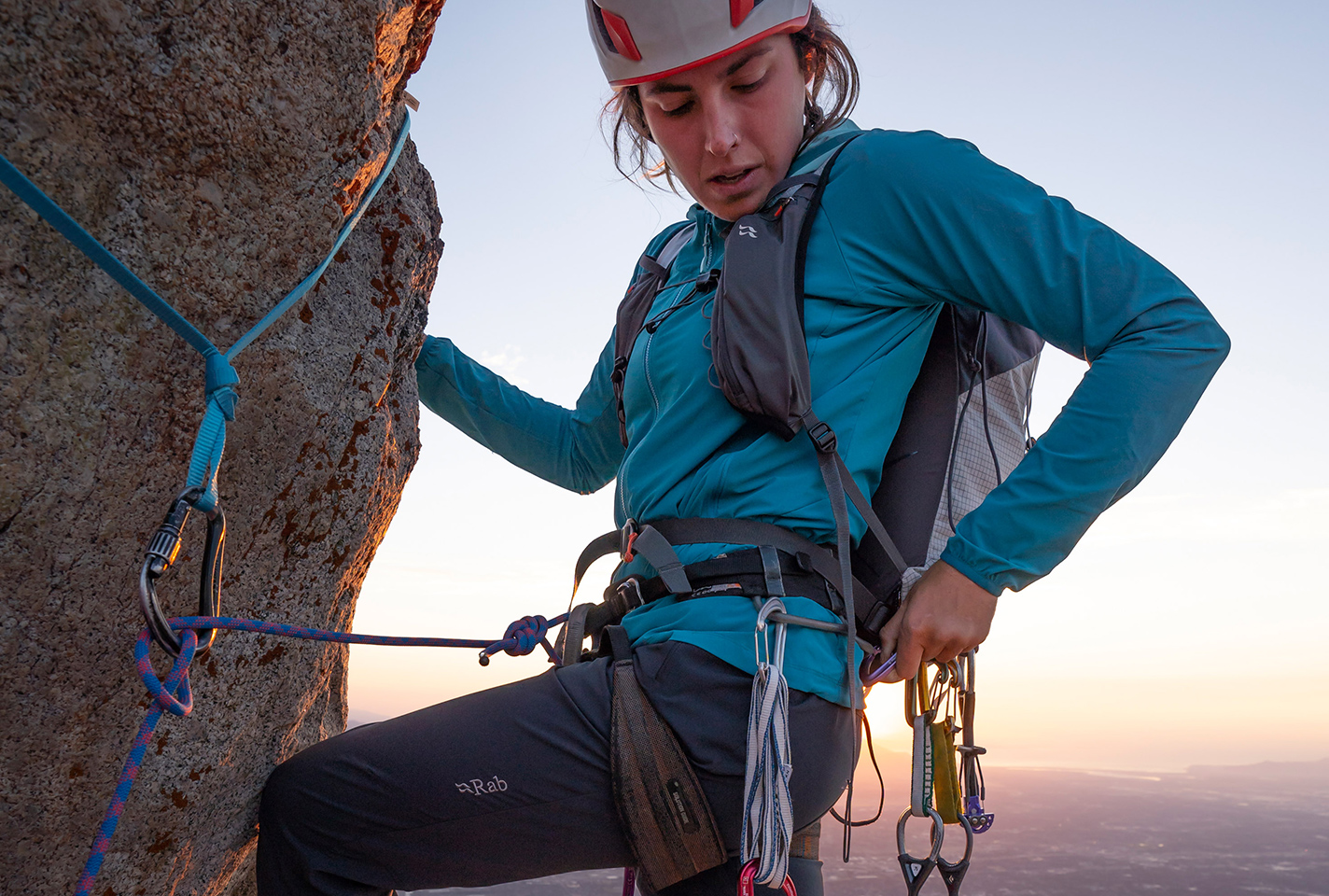Climber wearing Rab gear