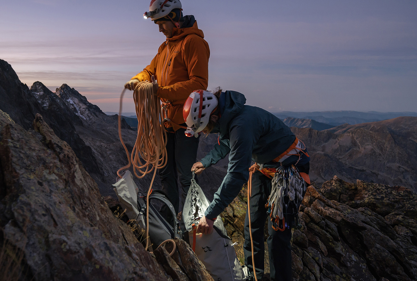 Climbers wearing Rab gear