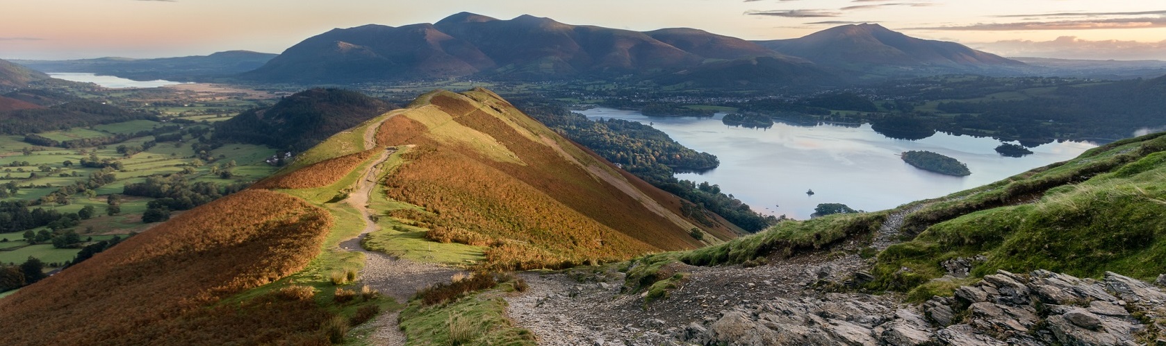 Scafell Pike header image - mountains and lake