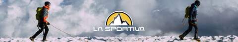 Two people, one is behind another one, are walking on snow, wearing La Sportiva mountaineering boots, and other mountaineering gear