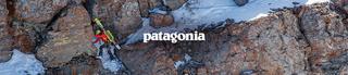 Man climbing wearing Patagonia gear.
