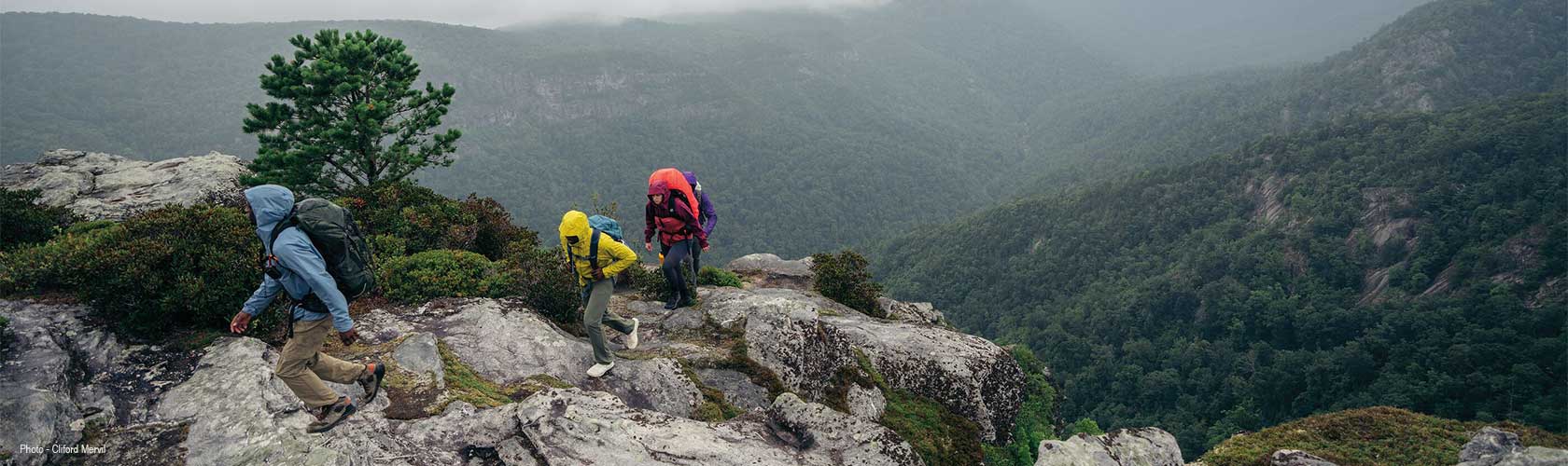 People are hiking, wearing Patagonia kit 