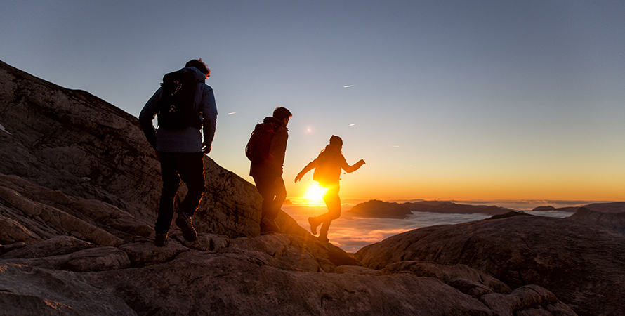 A group of people walking in Salomon footwear