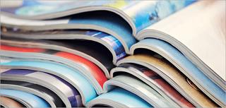 close up of magazines