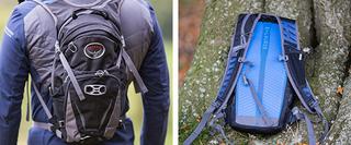 Man wearing Osprey Backpack, and detail of the underside