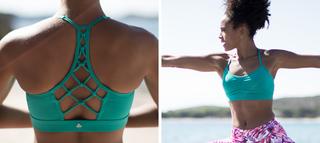 Woman in yoga poses wearing supportive activewear