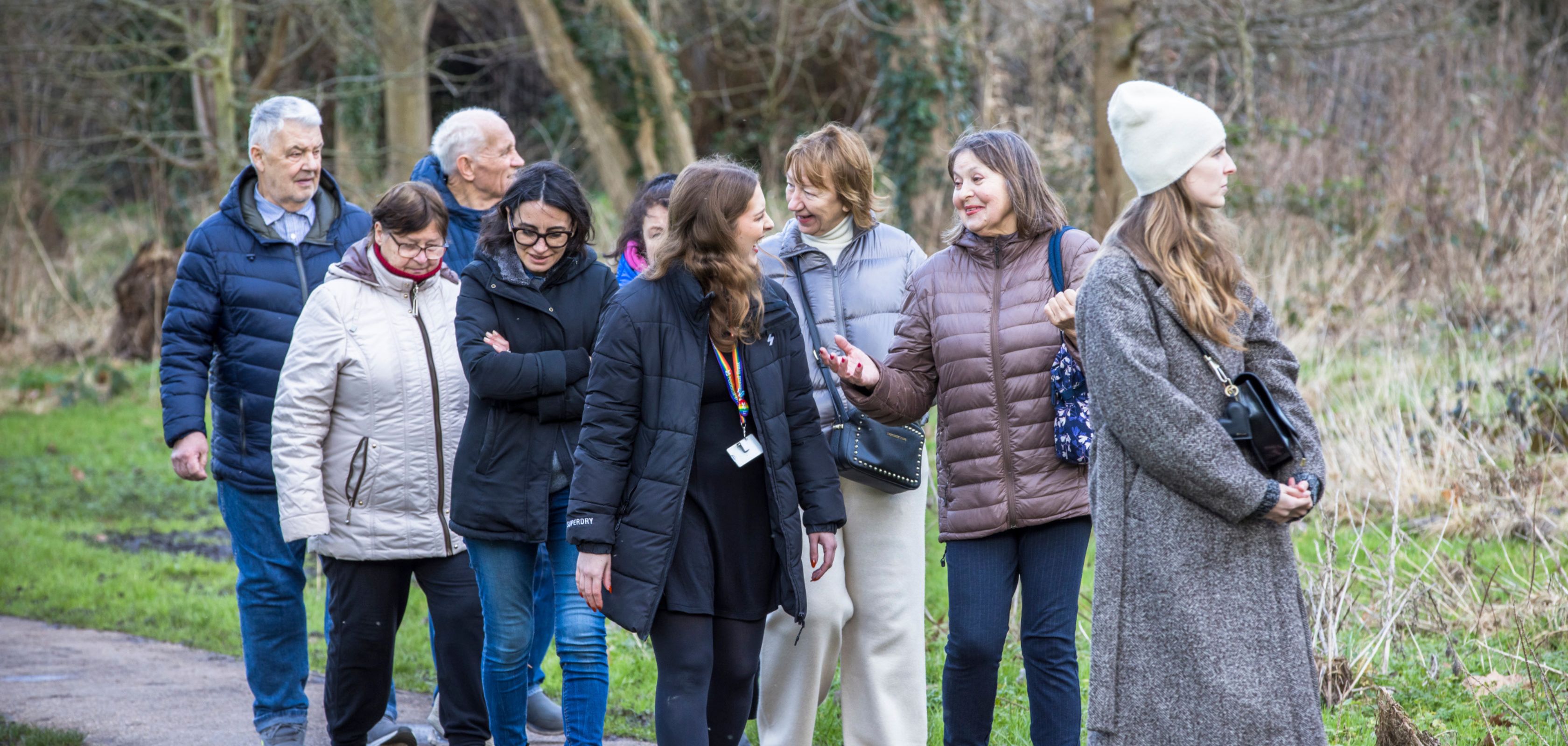 A group of people walking together outside