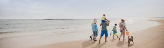 A family walking on a summer day on a beach