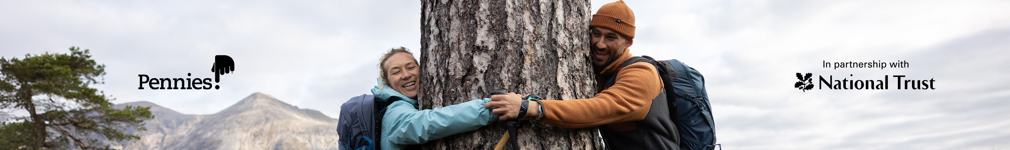 National Trust x Pennies. A couple hugging a tree