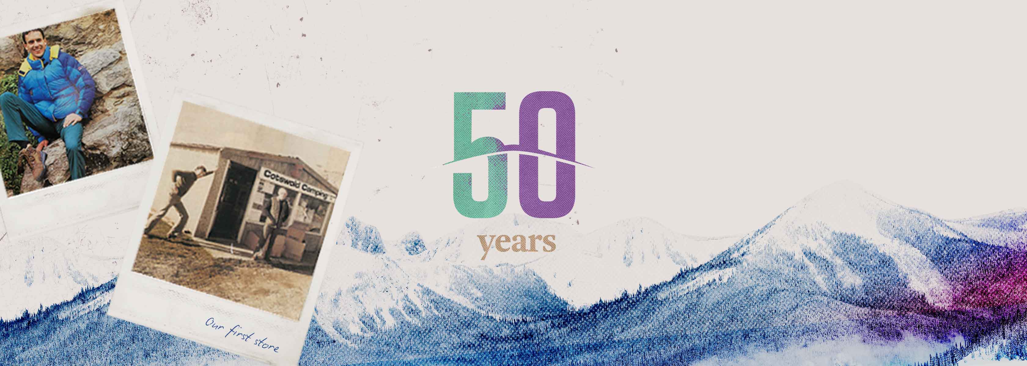 50 years header image with snapshots of Cotswold Outdoor history