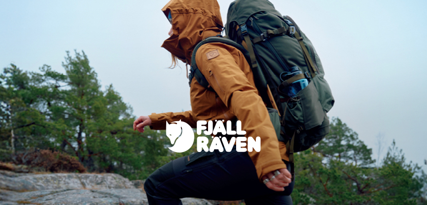 Woman in the mountains with Fjallraven gear
