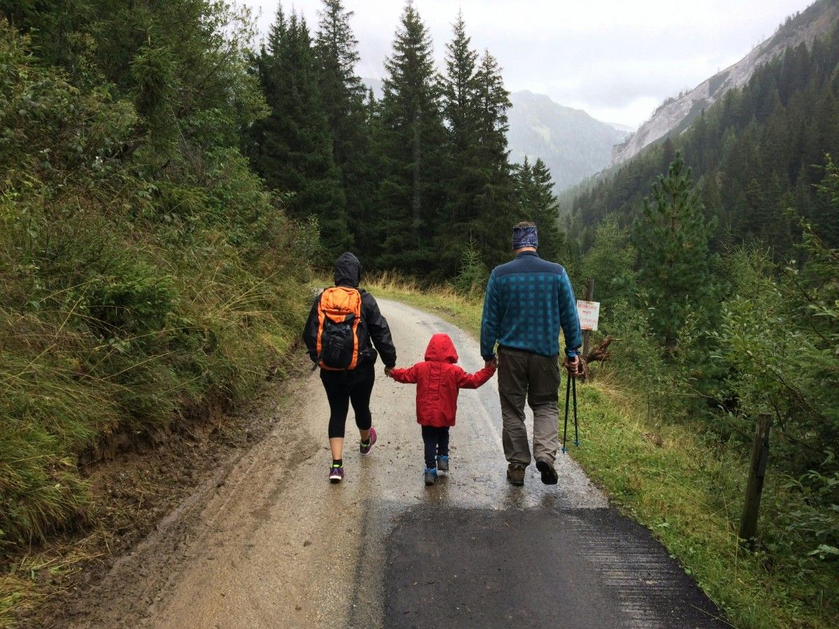 A family on a hike 