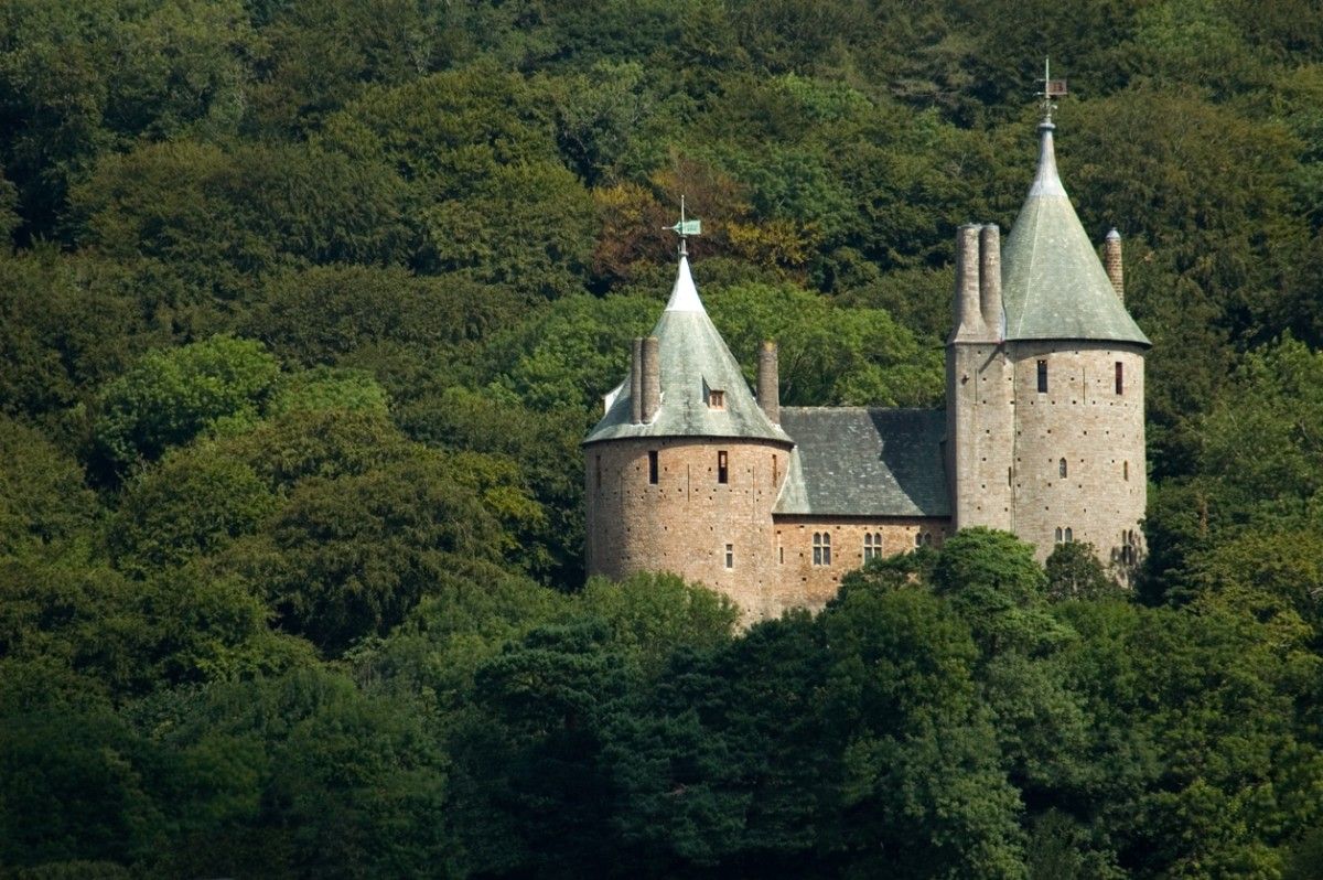 Castle Coch through the treetops of Fforest Fawr 