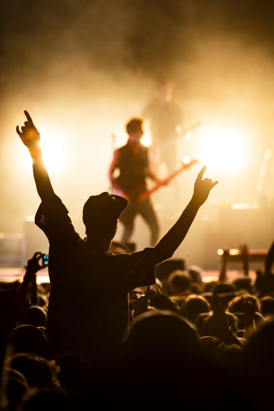 A person on someone's shoulders in the crowd at Wilderness Festival 