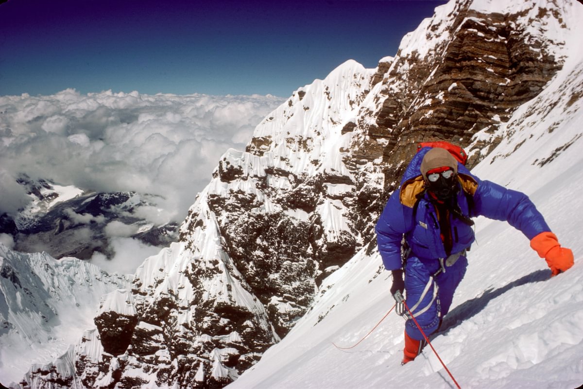 Haston climbing above Camp 6 towards