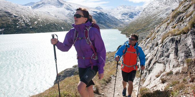 Two people on a hike in hiking footwear 