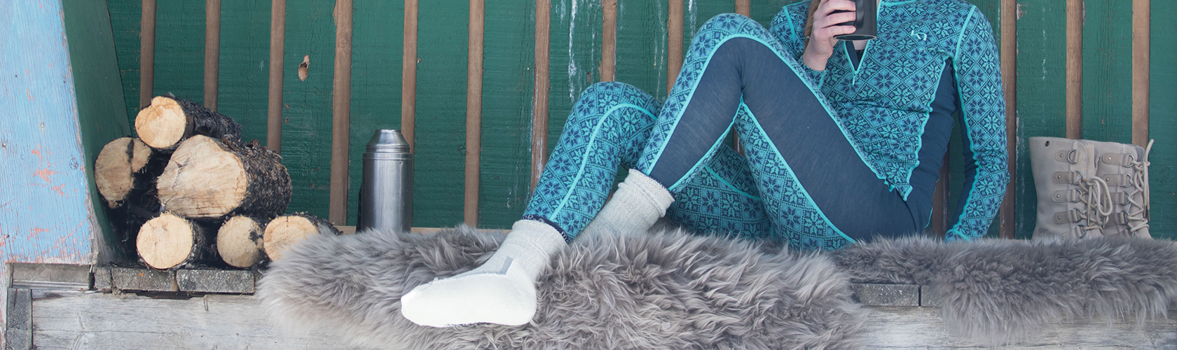 A woman wearing ski socks 