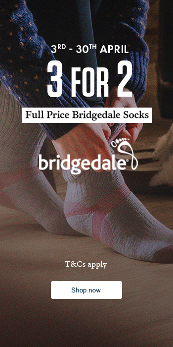 3 for 2 of Full Price Bridgedale Socks